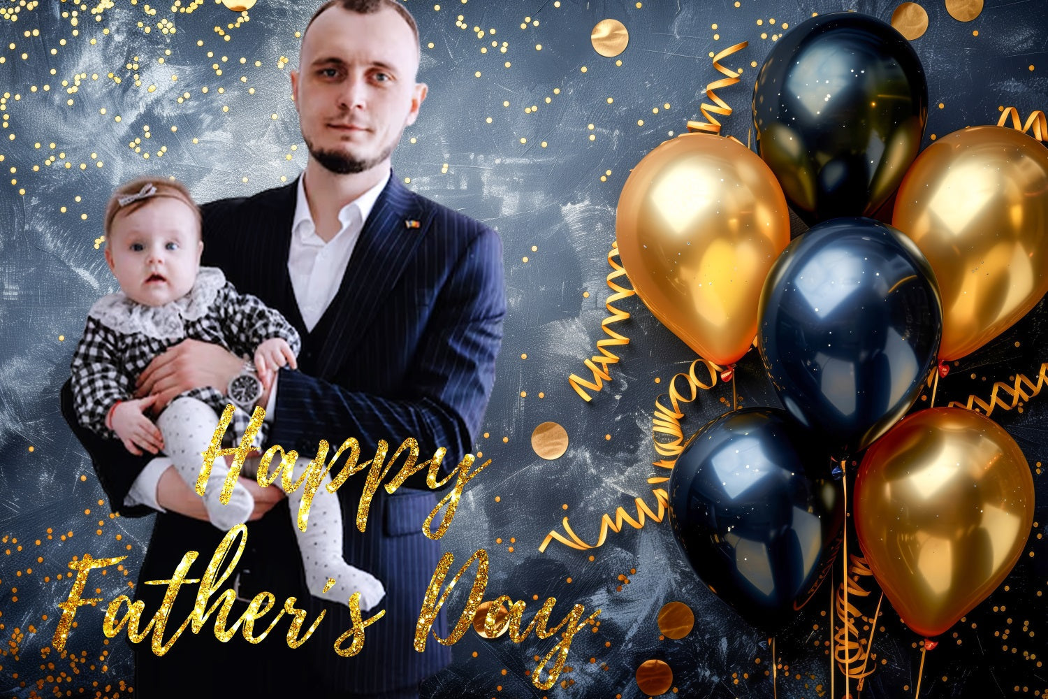 Father Day Backdrop Black Gold Balloons Personalized Backdrop UK LXX5-22