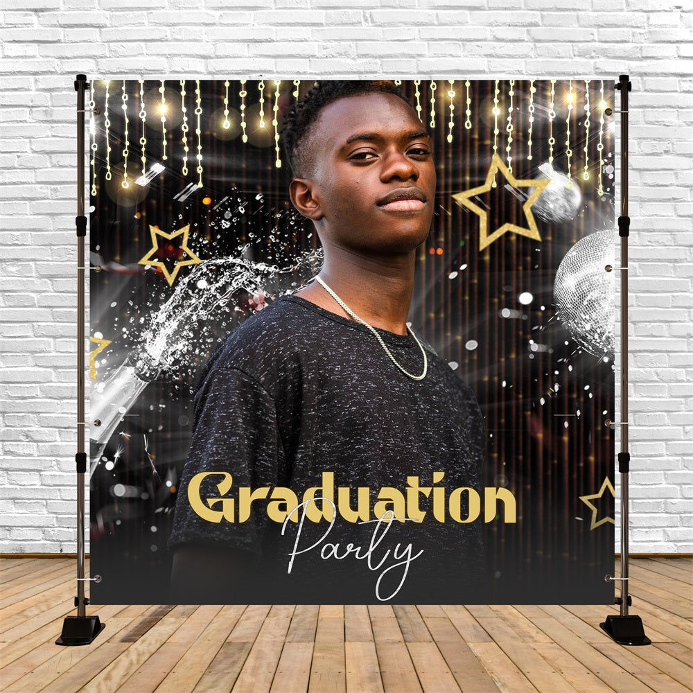 Graduation Backdrop 2025 Champagne Stardust Night Customized Party Graduation Backdrop UK LXX5-227