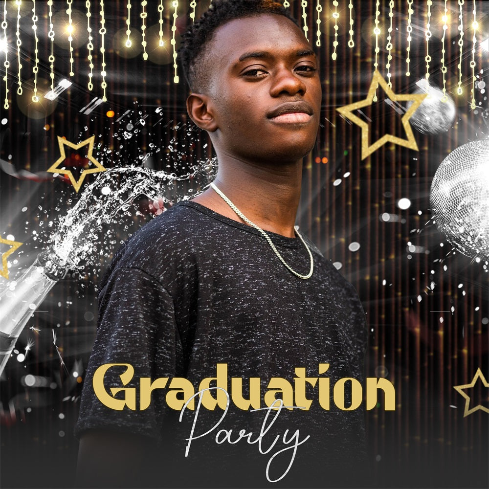 Graduation Backdrop 2025 Champagne Stardust Night Customized Party Graduation Backdrop UK LXX5-227