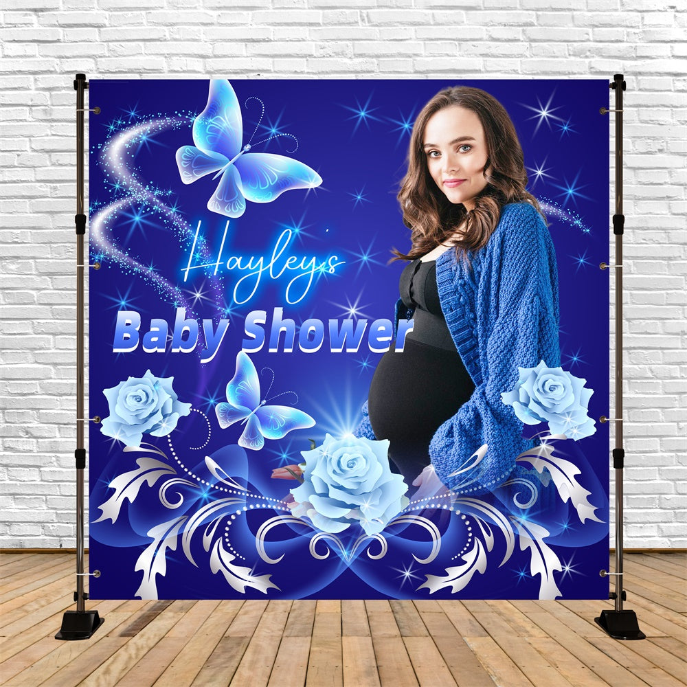 Baby Shower Backdrop Ideas Blue Glow Butterfly Customized Backdrop UK LXX5-244