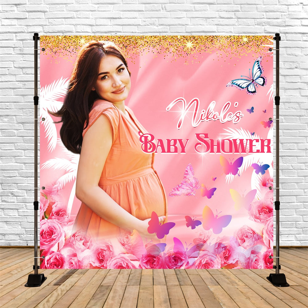 Backdrop For Baby Shower Rose Garden Butterfly Custom Backdrop UK LXX5-245