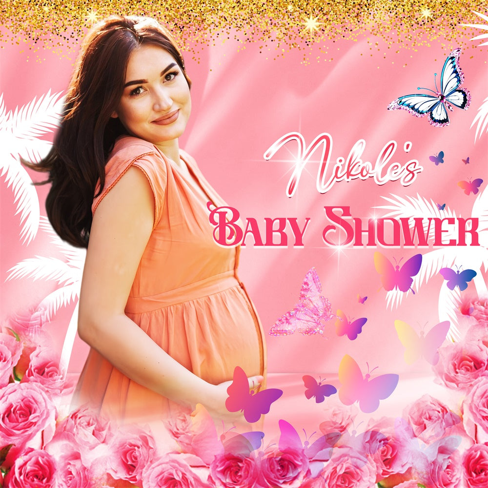 Backdrop For Baby Shower Rose Garden Butterfly Custom Backdrop UK LXX5-245