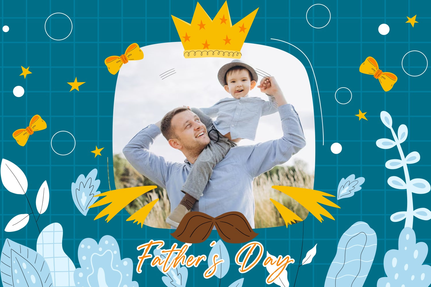 Fathers Day Backdrops Playful Blue Golden Crown Personalized Backdrop UK LXX5-3