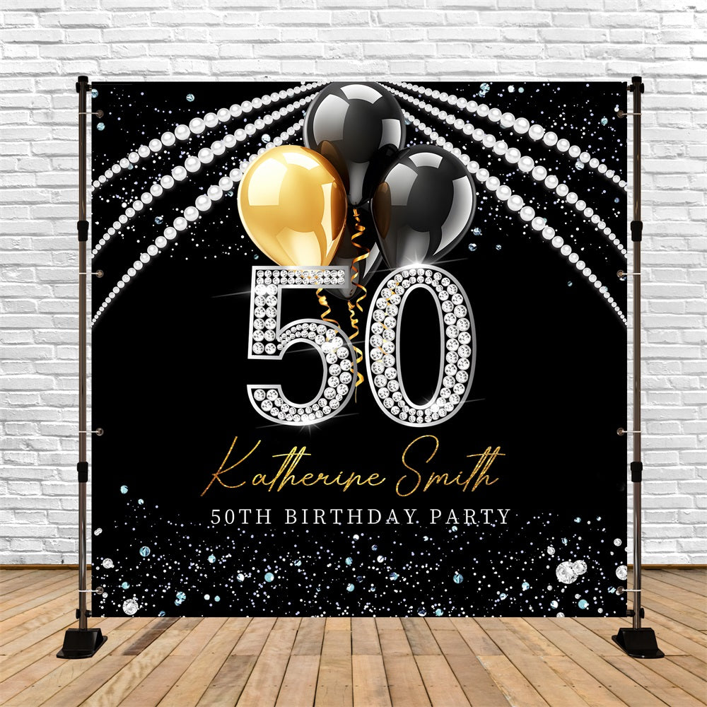 50th Birthday Backdrop Diamond Sparkle Balloon Customized Backdrop UK LXX5-88