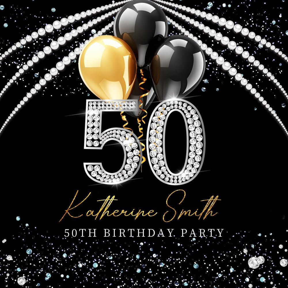50th Birthday Backdrop Diamond Sparkle Balloon Customized Backdrop UK LXX5-88