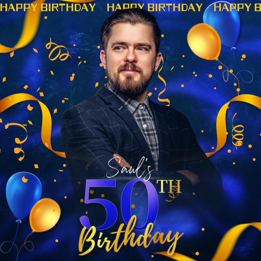 50th Birthday Photo Backdrop Royal Balloon Personalised Backdrop UK LXX5-93