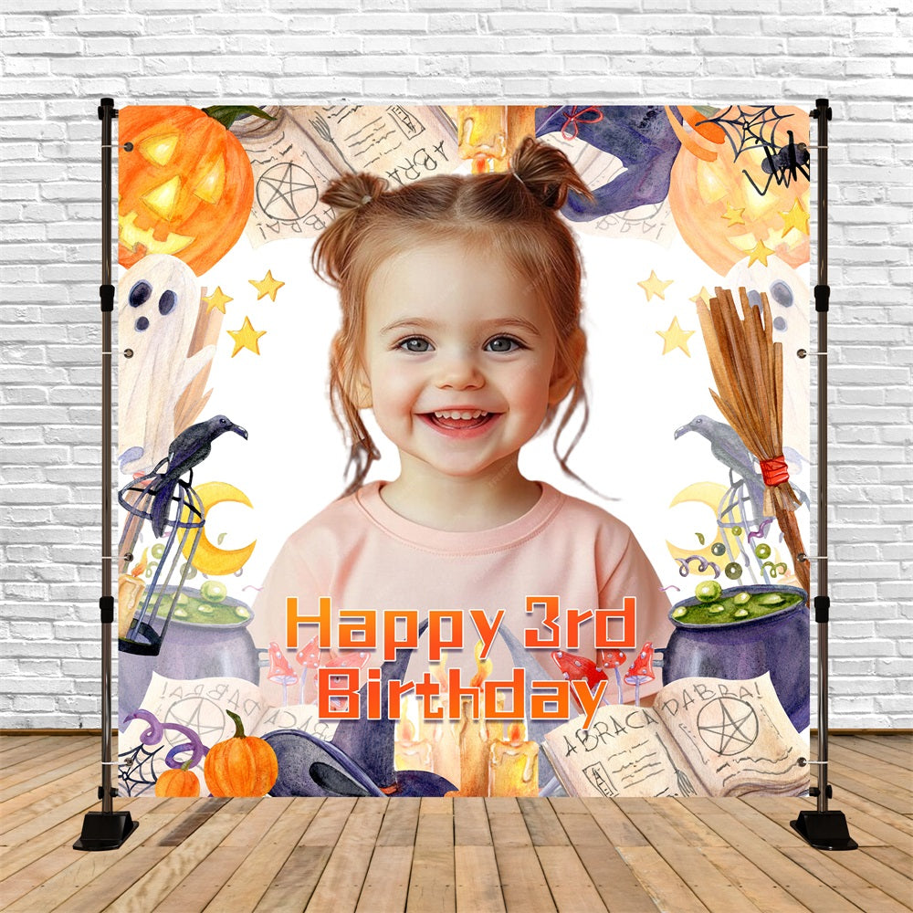 Halloween Birthday Backdrop Witch Theme 3rd Personalized Backdrop UK LXX5-95