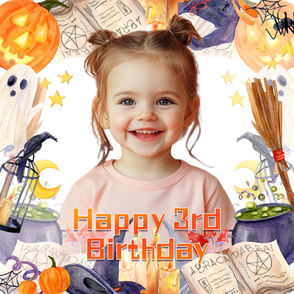 Halloween Birthday Backdrop Witch Theme 3rd Personalized Backdrop UK LXX5-95