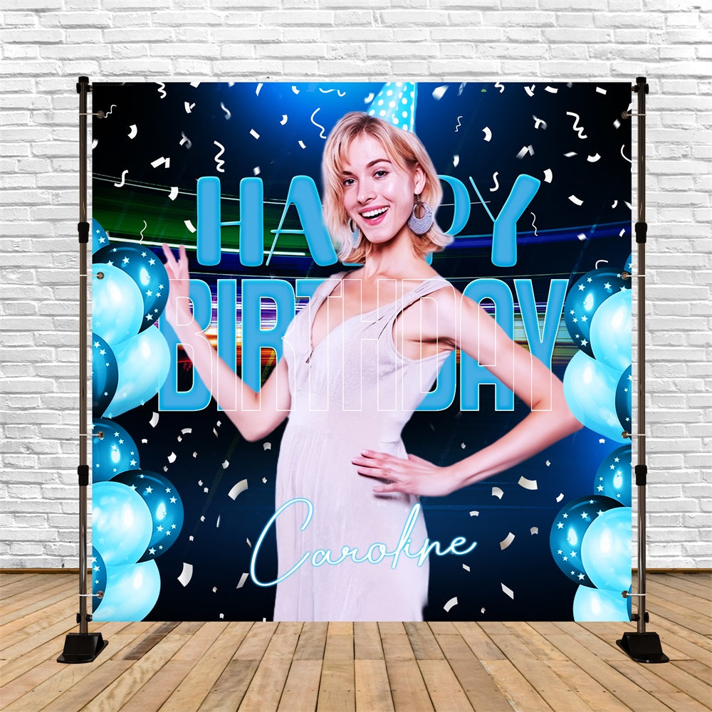Customized Backdrop For Birthday Blue Neon Balloon Backdrop UK LXX5-97