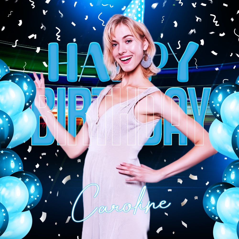 Customized Backdrop For Birthday Blue Neon Balloon Backdrop UK LXX5-97