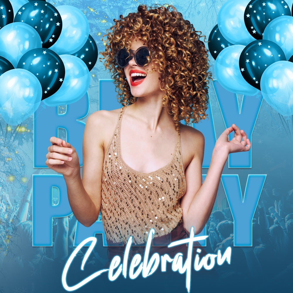 Custom Birthday Backdrop Blue Balloon Glow Backdrop UK LXX5-98