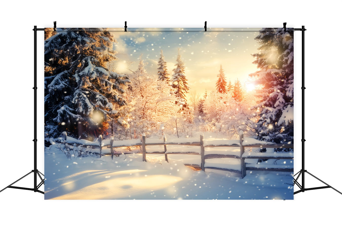 Winter Wonderland Backdrop Golden Sunrise Snow Forest Winter Backdrop UK LXX510-100