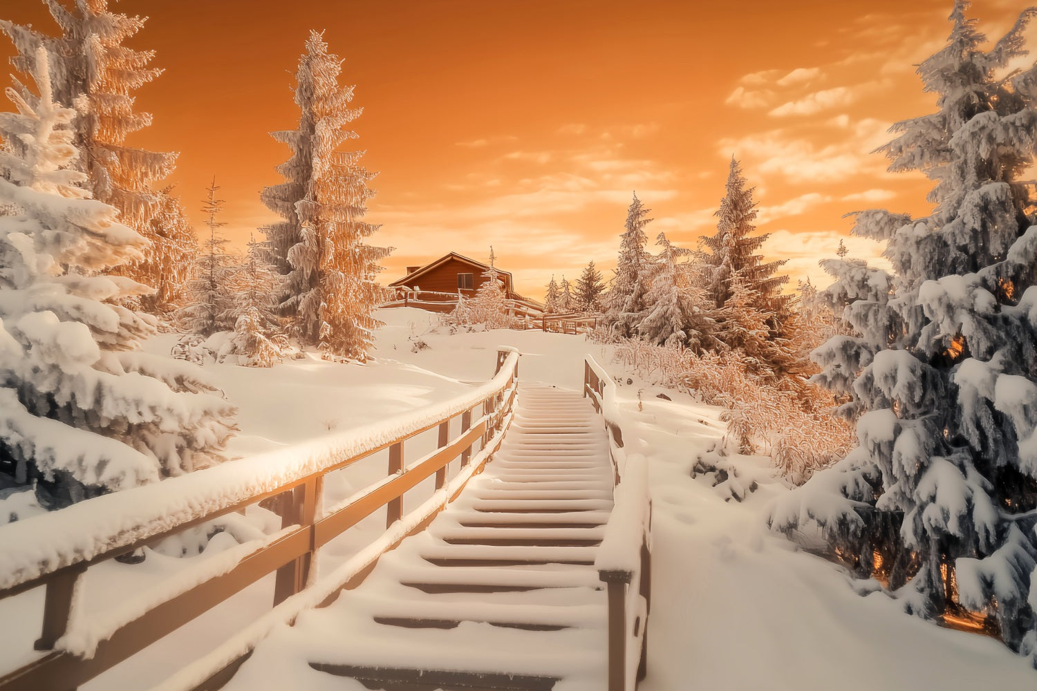 Winter Wonderland Backdrop Amber Cabin Frost Path Winter Backdrops UK LXX510-101
