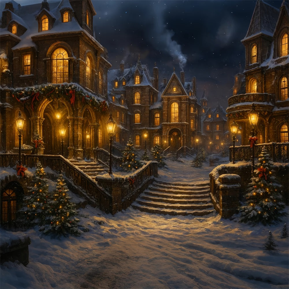 Victorian Backdrop Snowy Gaslight Winter Street Victorian Christmas Backdrop UK LXX510-102