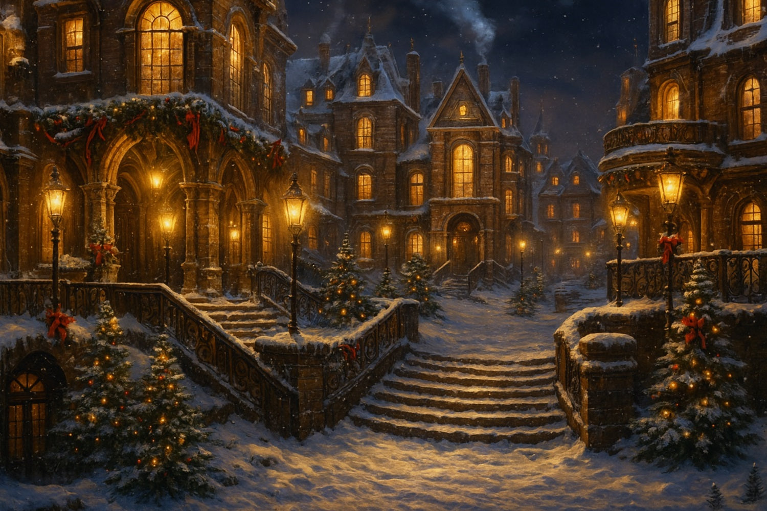 Victorian Backdrop Snowy Gaslight Winter Street Victorian Christmas Backdrop UK LXX510-102