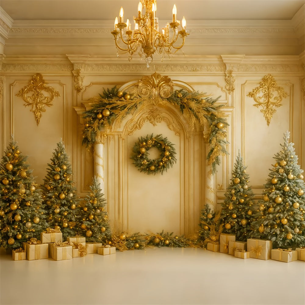 Christmas Vintage Wall Backdrop Golden Retro Wall Elegance Victorian Backdrops UK LXX510-109