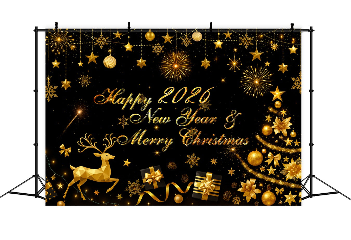 2026 Happy New Year Backdrop Golden Stars Celebration Happy New Year Backdrop UK LXX510-11