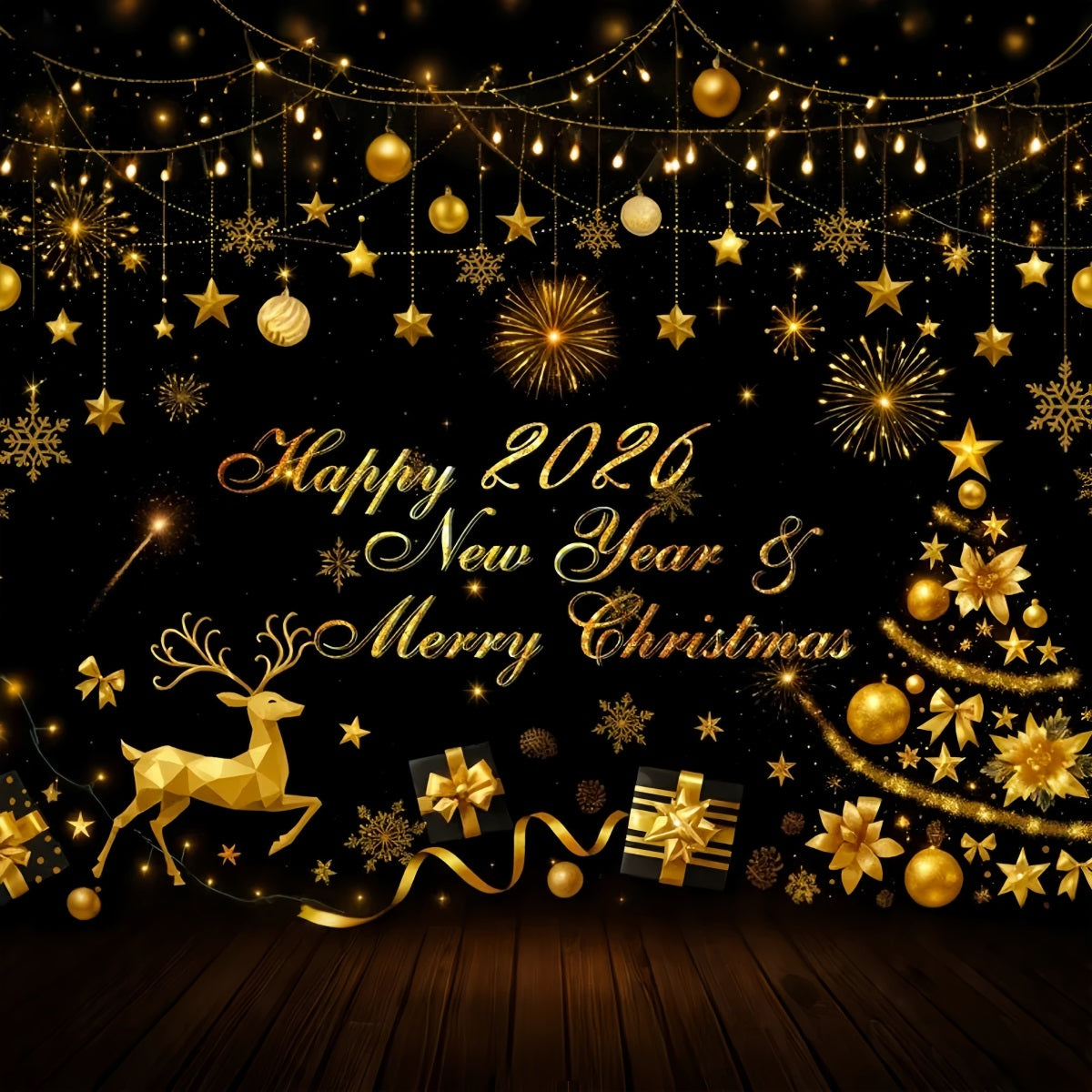 2026 Happy New Year Backdrop Golden Stars Celebration Happy New Year Backdrop UK LXX510-11