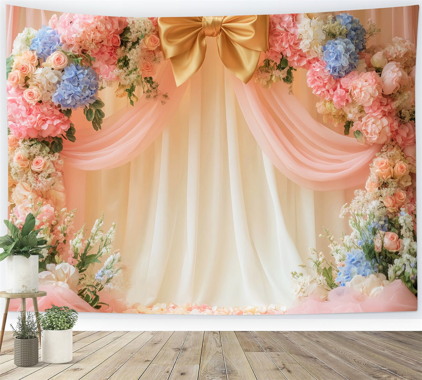 Pink Bow Backdrop Pastel Bloom Bow Arch Victorian Photo Backdrop UK LXX510-113