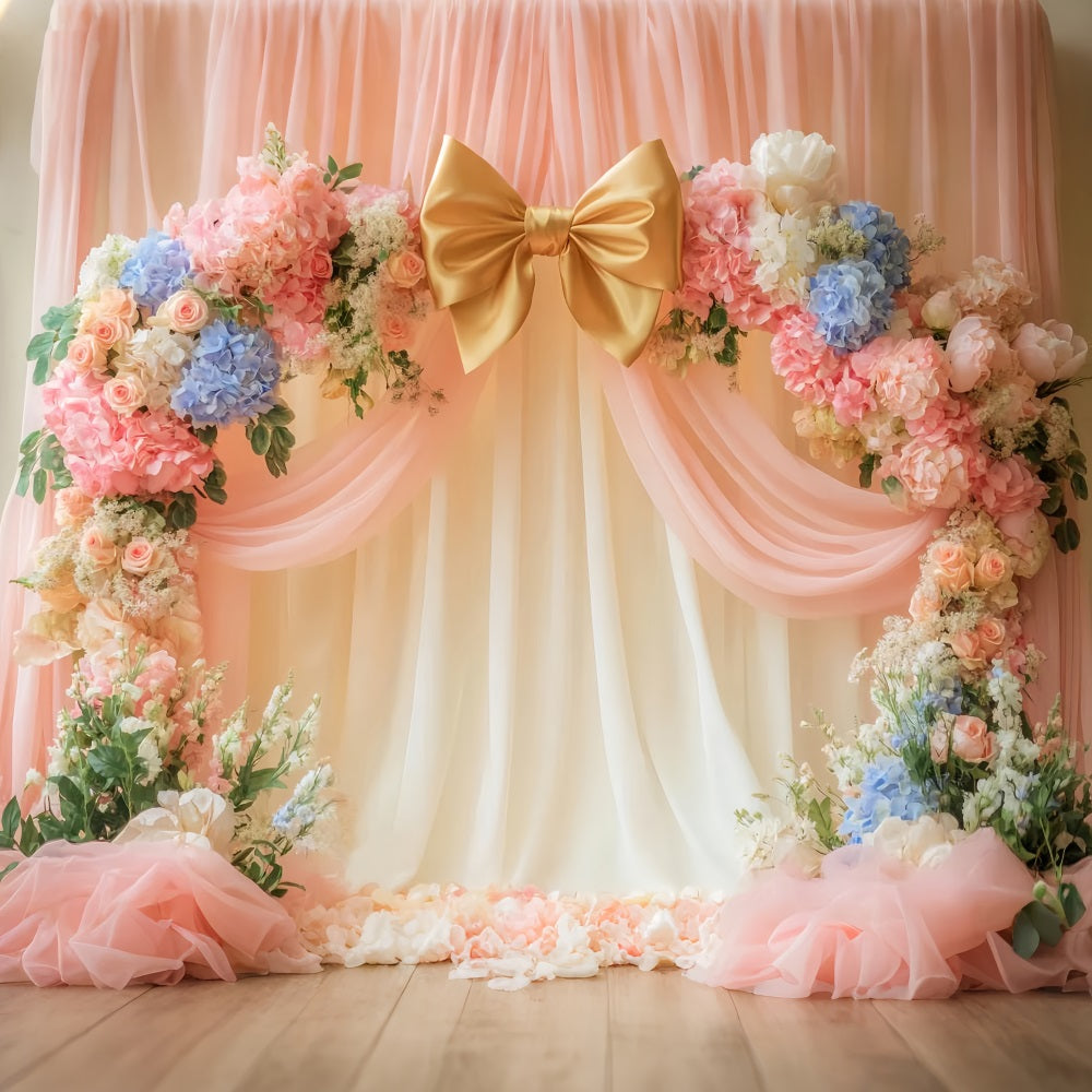 Pink Bow Backdrop Pastel Bloom Bow Arch Victorian Photo Backdrop UK LXX510-113