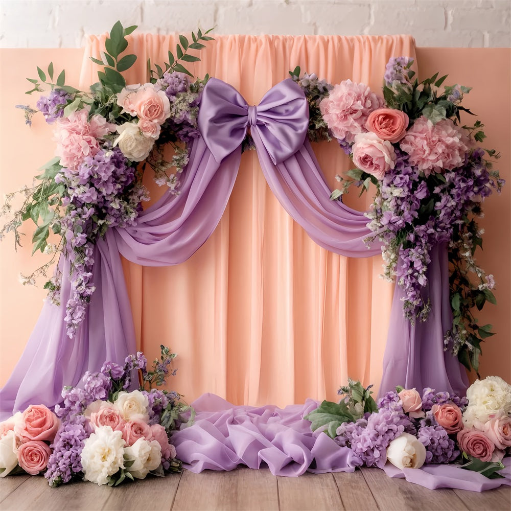 Large Bow Backdrop Lilac Peach Floral Drapery Victorian Backdrops UK LXX510-121