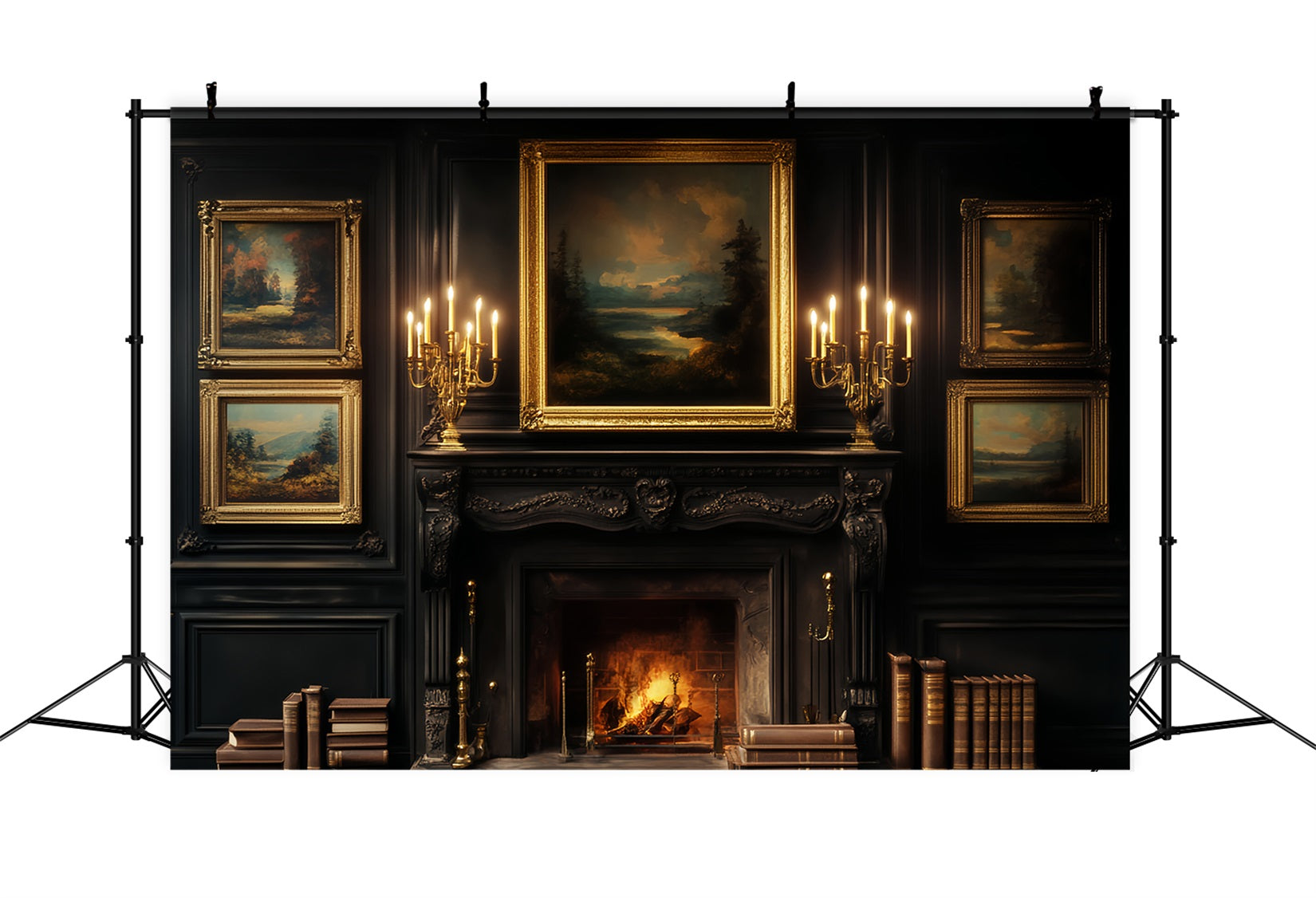 Victorian Backdrop Dark Library Candlelight Gallery Victorian Photo Backdrop UK LXX510-123
