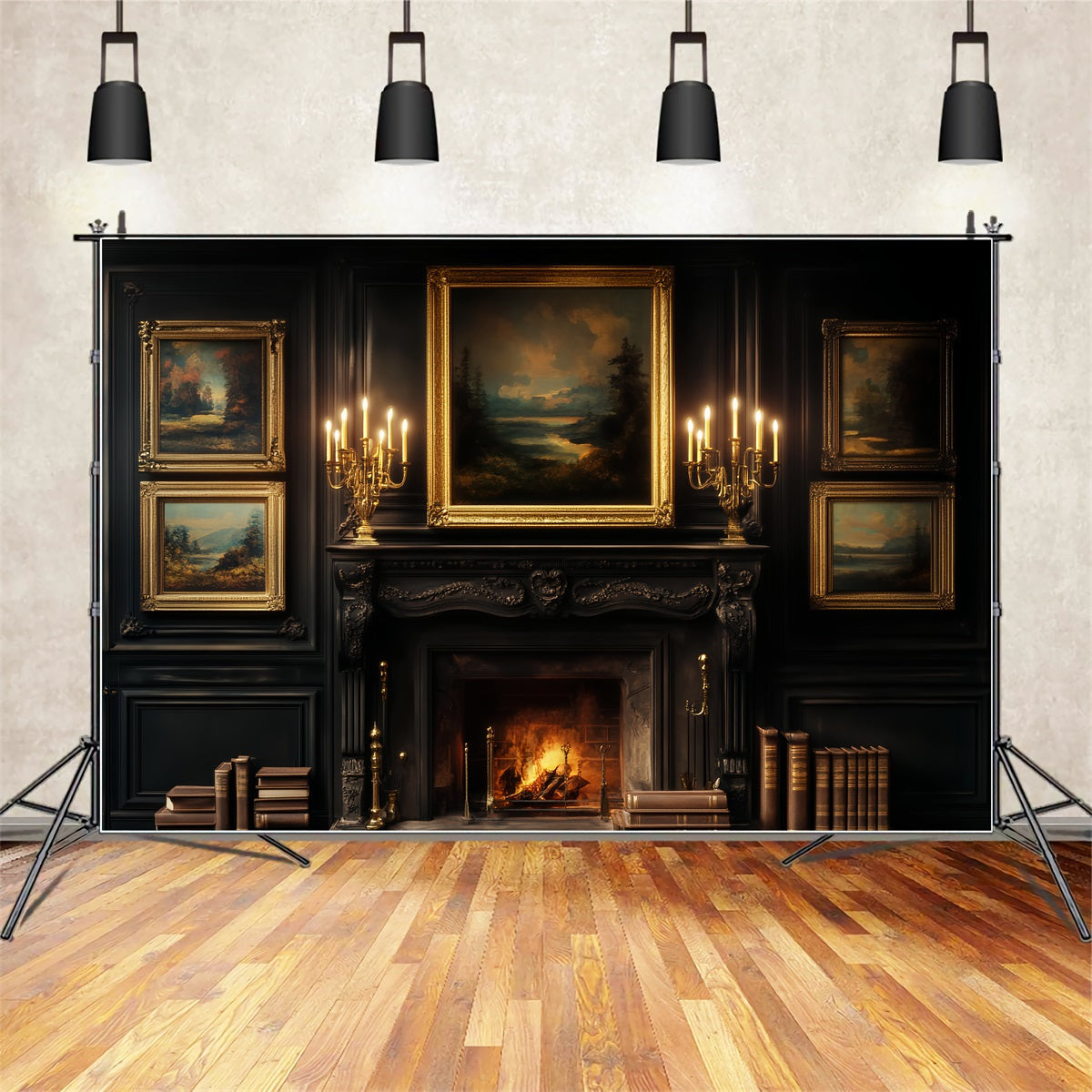 Victorian Backdrop Dark Library Candlelight Gallery Victorian Photo Backdrop UK LXX510-123