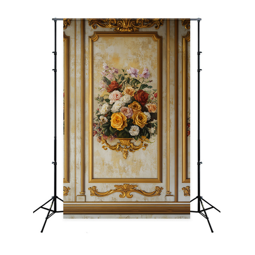 Victorian Backdrop Golden Frame Floral Elegance Vintage Wall Backdrop UK LXX510-126
