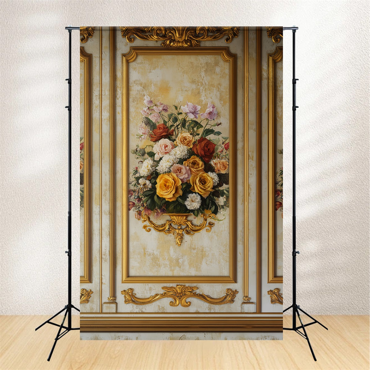 Victorian Backdrop Golden Frame Floral Elegance Vintage Wall Backdrop UK LXX510-126