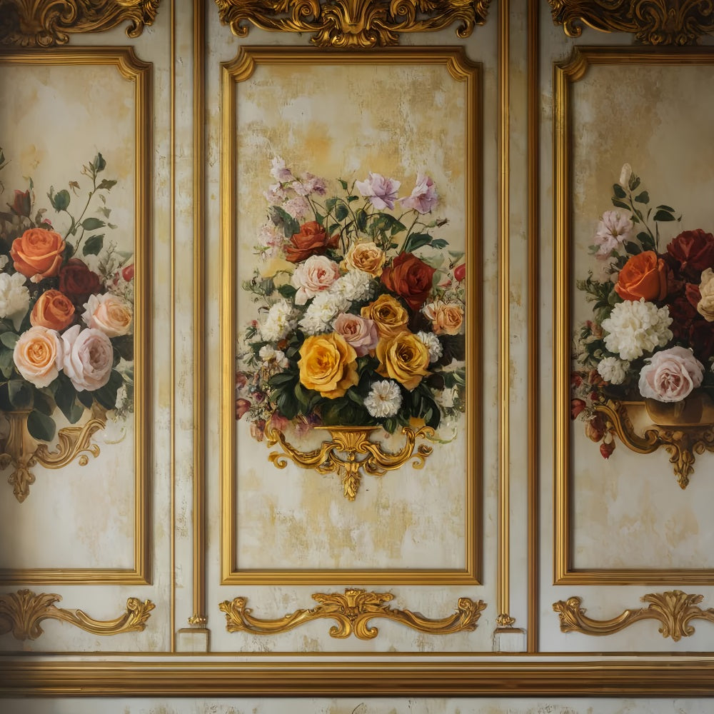 Victorian Backdrop Golden Frame Floral Elegance Vintage Wall Backdrop UK LXX510-126