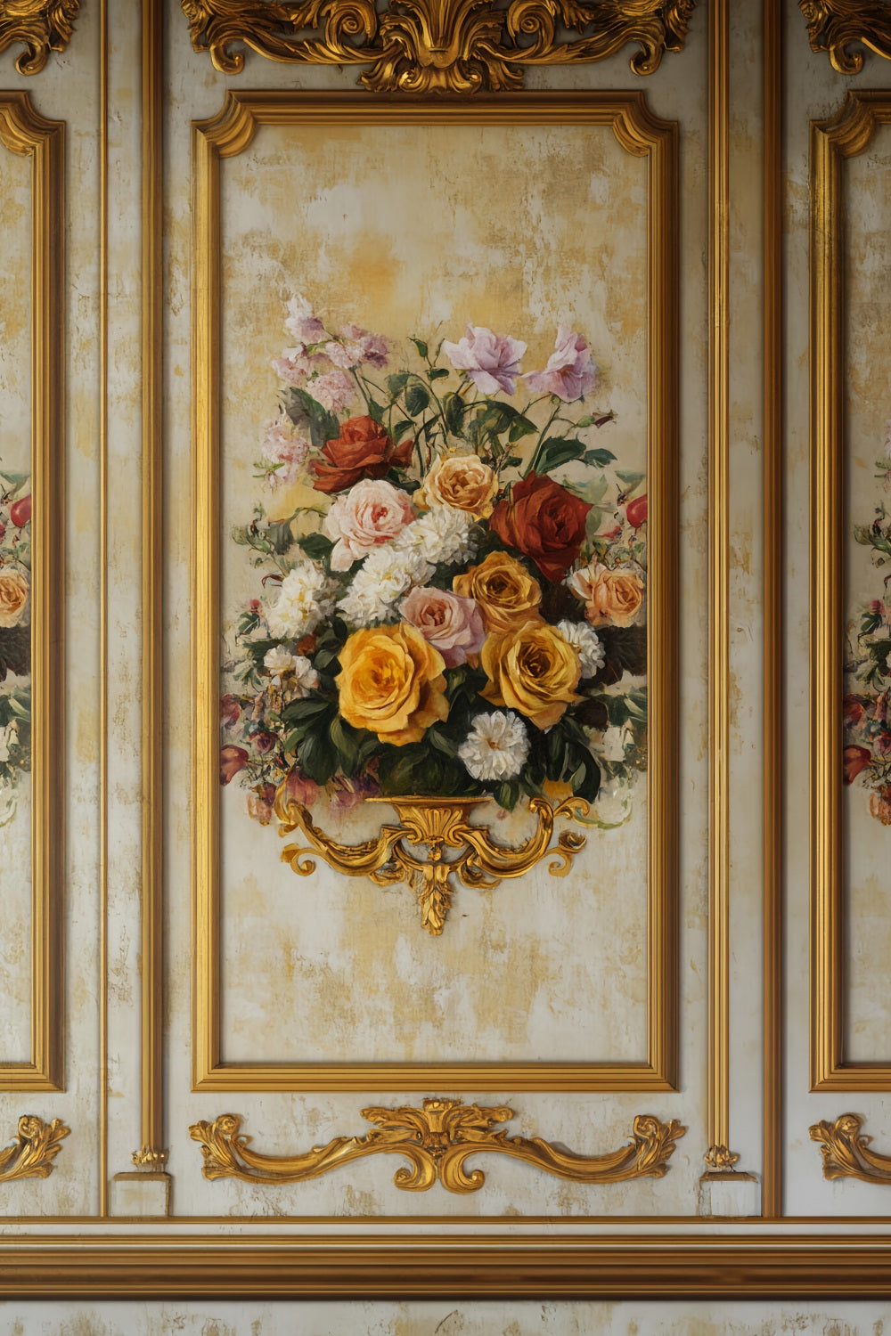 Victorian Backdrop Golden Frame Floral Elegance Vintage Wall Backdrop UK LXX510-126