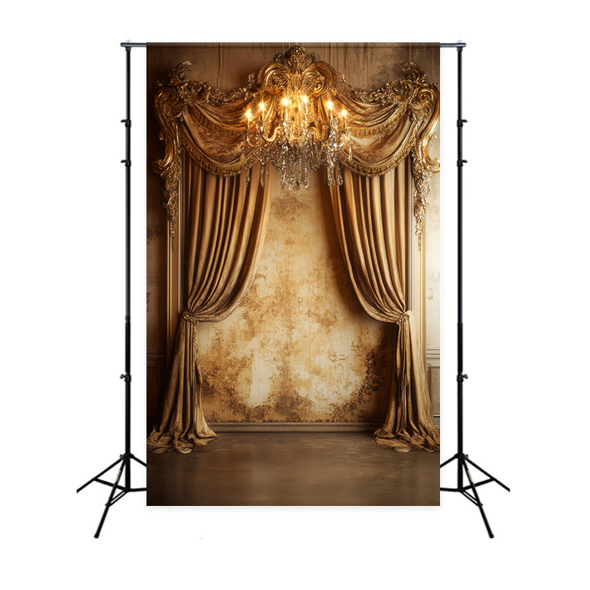 Vintage Wall Backdrop Gilded Chandelier Velvet Drapes Victorian Backdrops UK LXX510-129