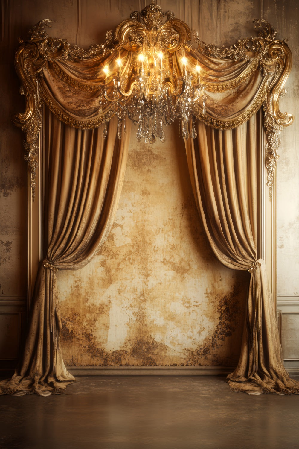 Vintage Wall Backdrop Gilded Chandelier Velvet Drapes Victorian Backdrops UK LXX510-129