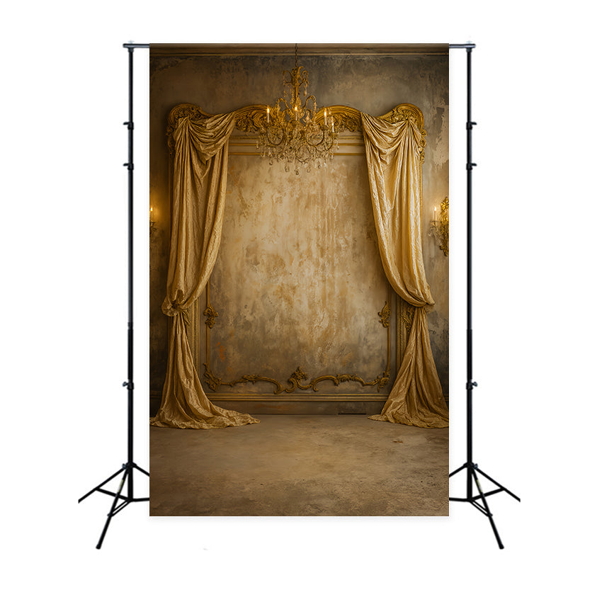 Vintage Wall Backdrop Golden Draped Chandelier Elegance Victorian Backdrop UK LXX510-130