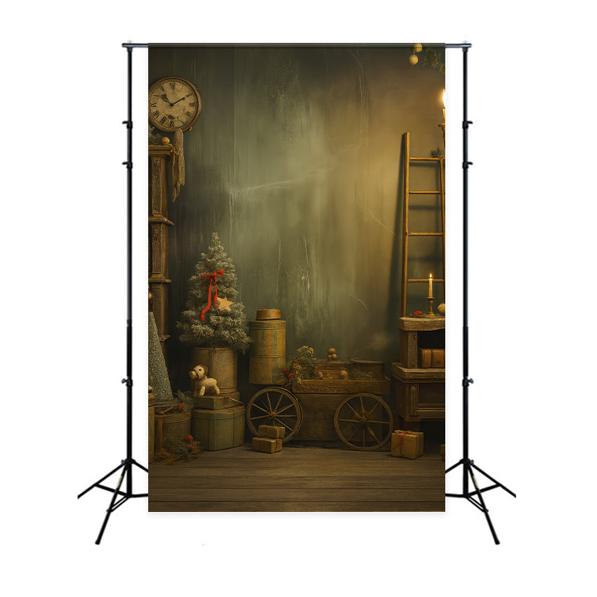 Victorian Christmas Backdrop Vintage Clock Rustic Christmas Victorian Backdrop UK LXX510-131