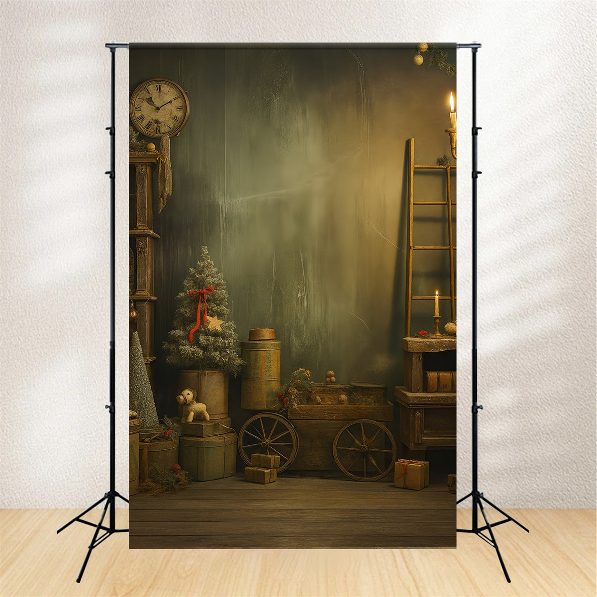 Victorian Christmas Backdrop Vintage Clock Rustic Christmas Victorian Backdrop UK LXX510-131