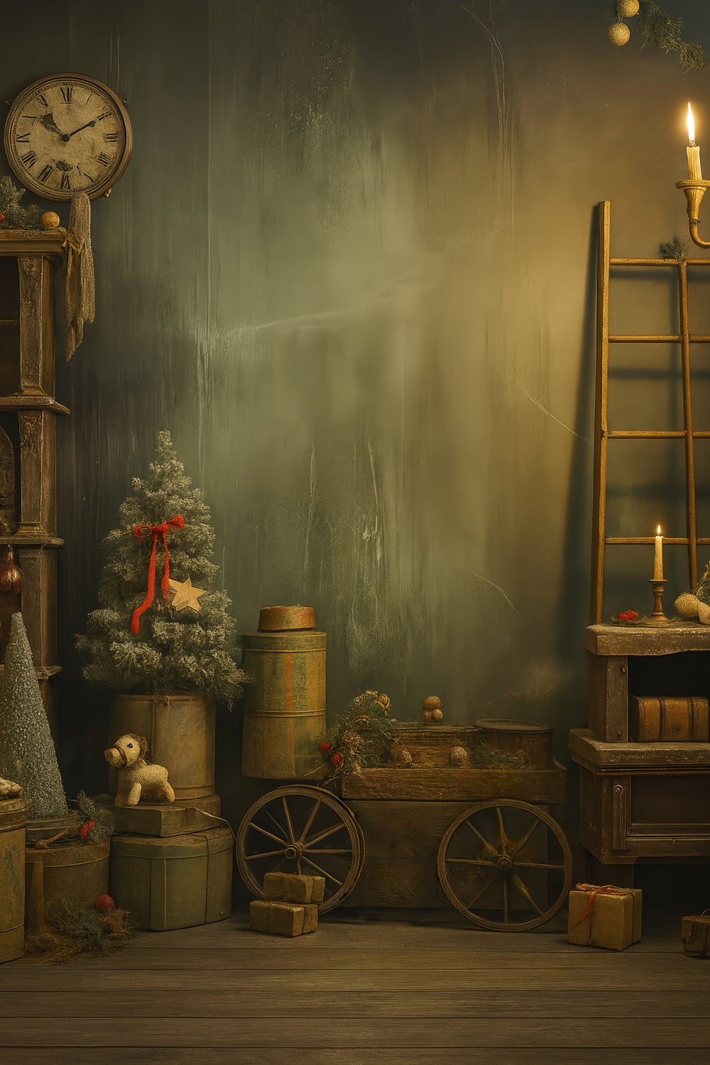 Victorian Christmas Backdrop Vintage Clock Rustic Christmas Victorian Backdrop UK LXX510-131