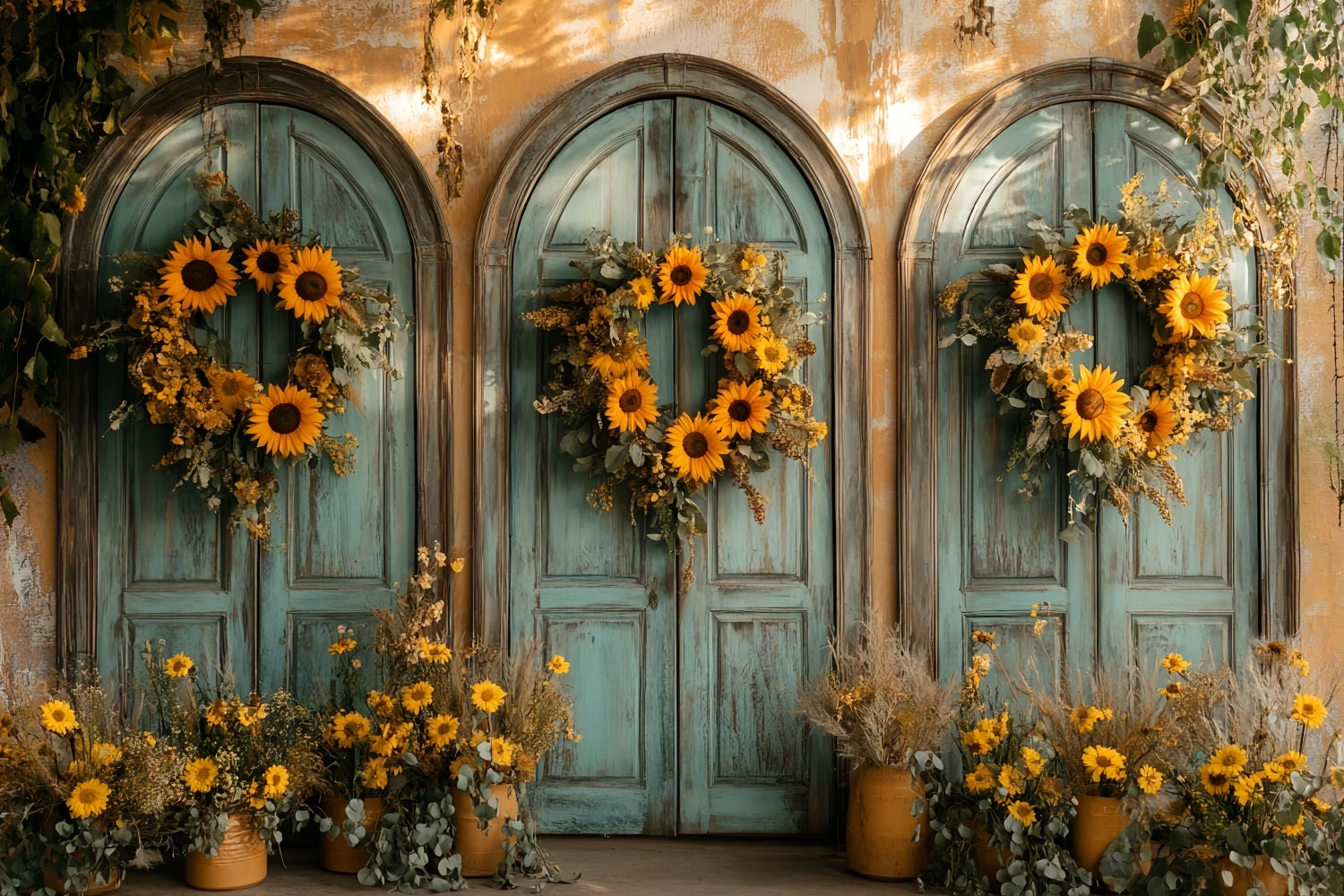 Vintage Wall Backdrop Sunflower Arch Doorway Charm Victorian Photo Backdrop UK LXX510-132
