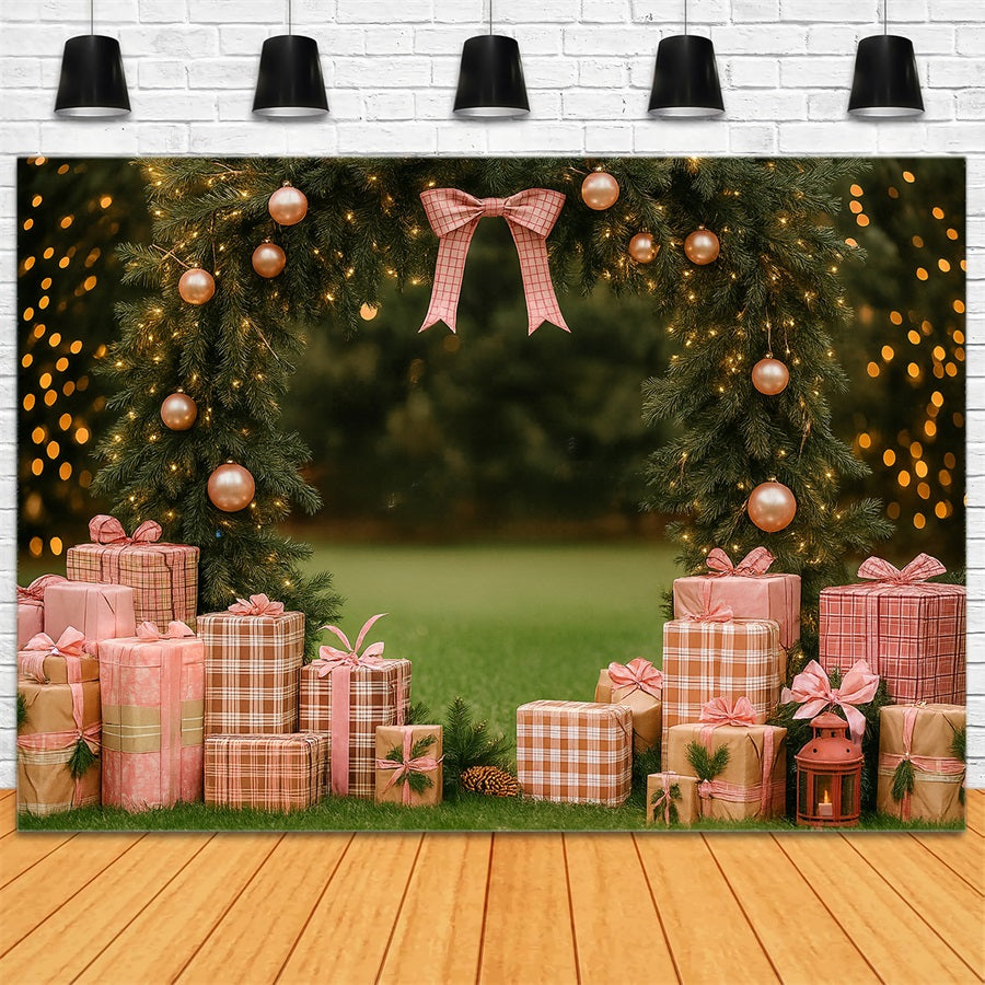 Pink Bow Backdrop Pink Gift Garland Archway Christmas Backdrop UK LXX510-136