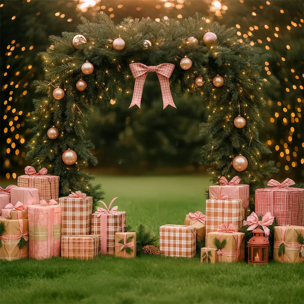 Pink Bow Backdrop Pink Gift Garland Archway Christmas Backdrop UK LXX510-136