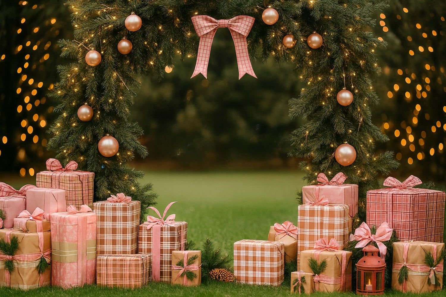 Pink Bow Backdrop Pink Gift Garland Archway Christmas Backdrop UK LXX510-136