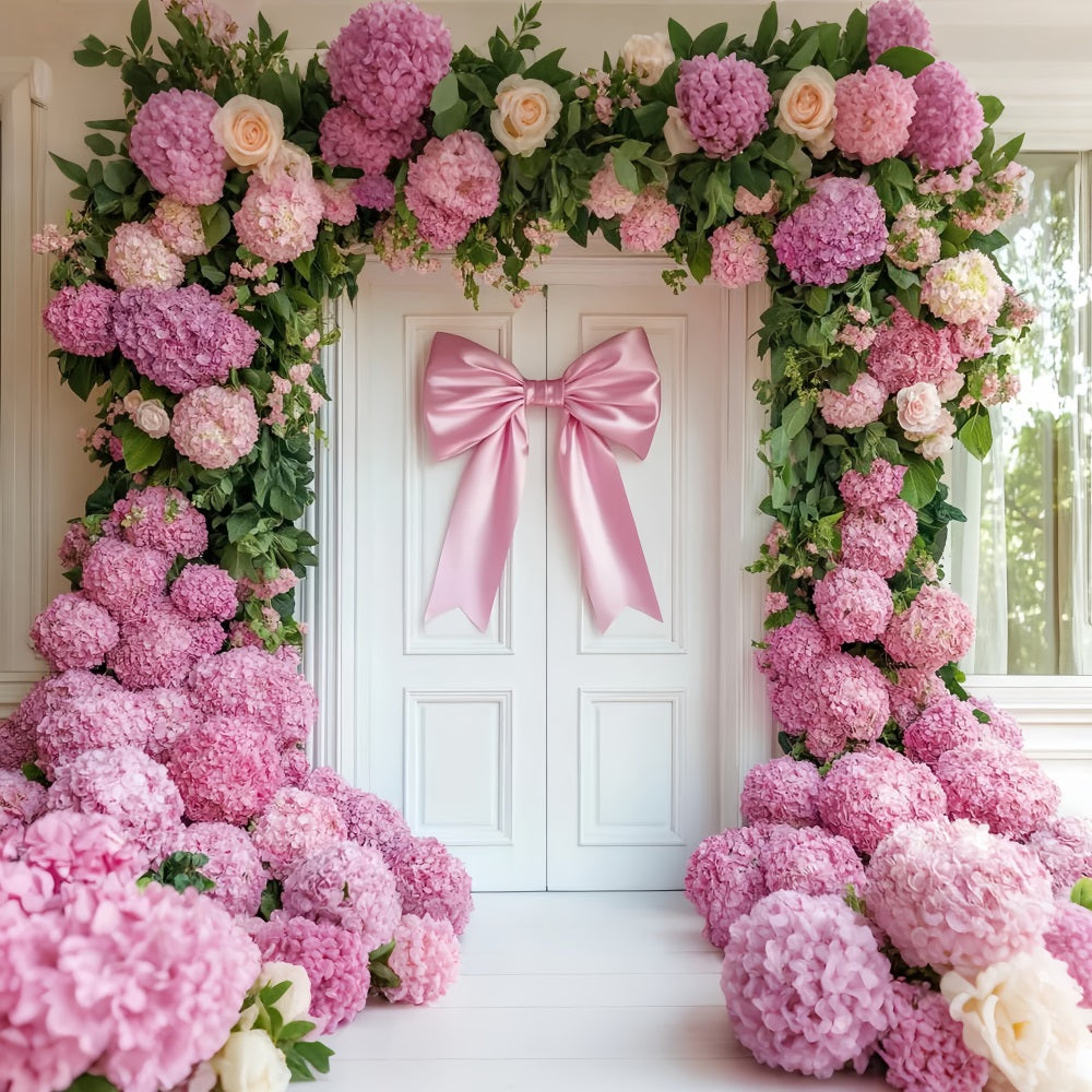 Bow Backdrop Pink Hydrangea Door Arch Flower Backdrop UK LXX510-143