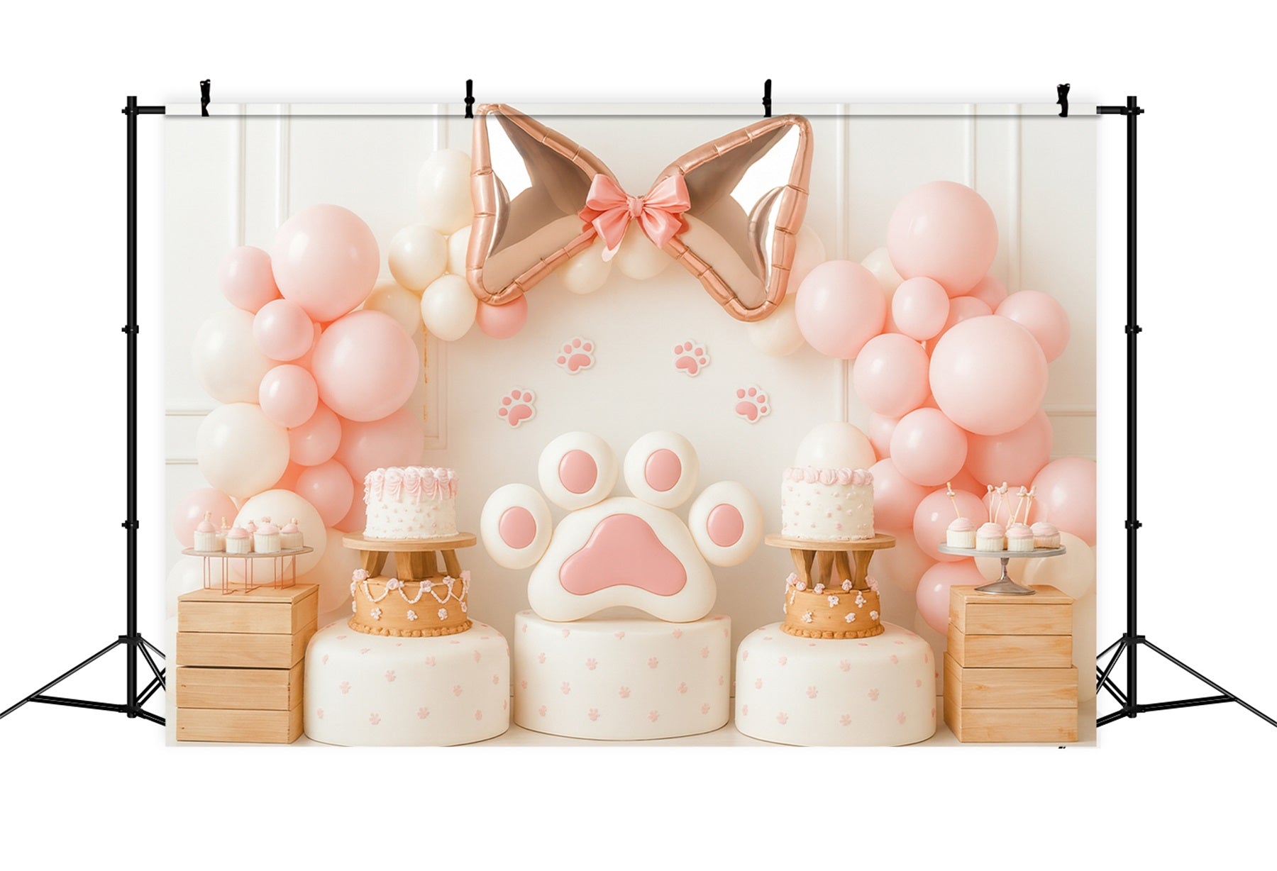 Bow Backdrop Pink Paw Balloon Delight Cake Smash Backdrop UK LXX510-144
