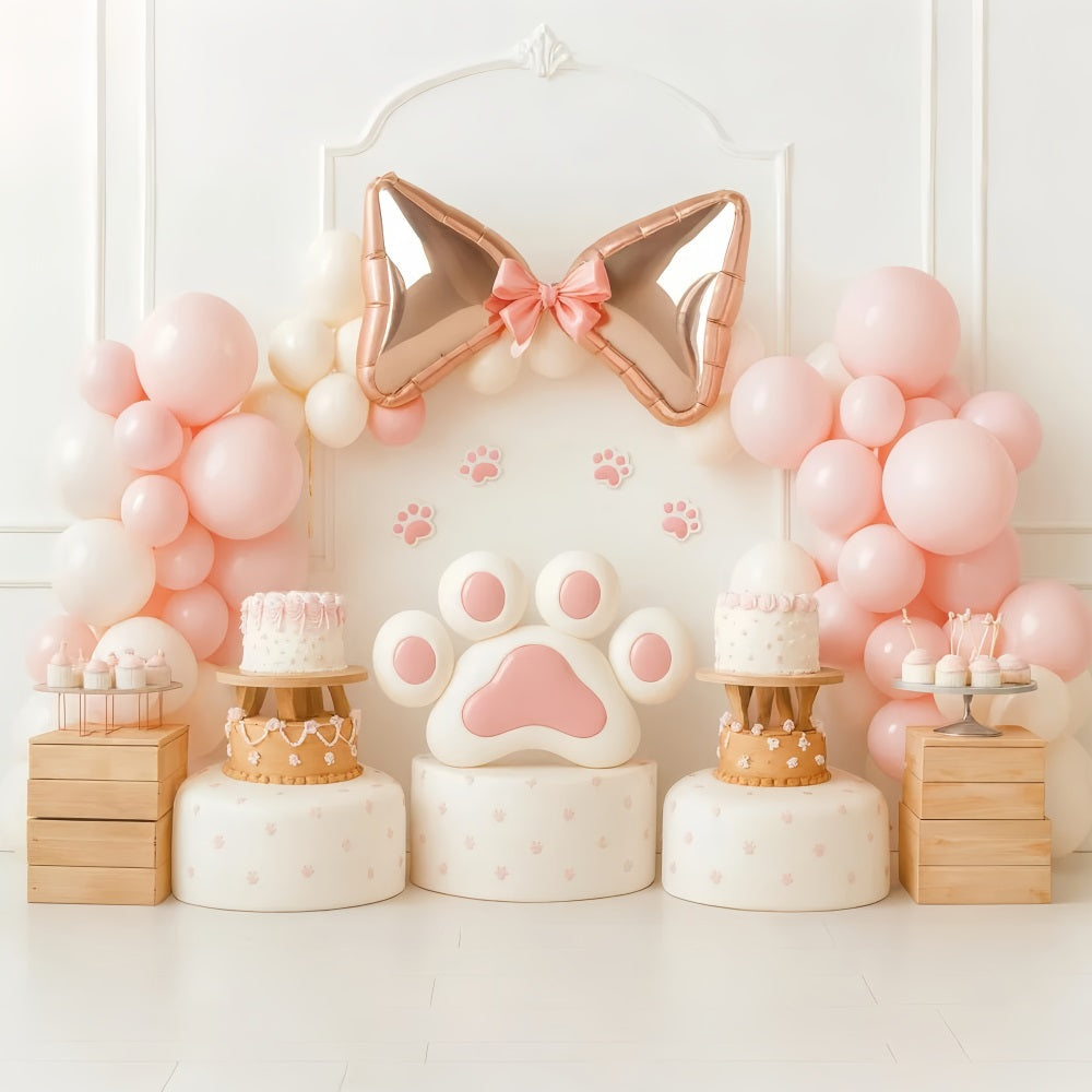 Bow Backdrop Pink Paw Balloon Delight Cake Smash Backdrop UK LXX510-144