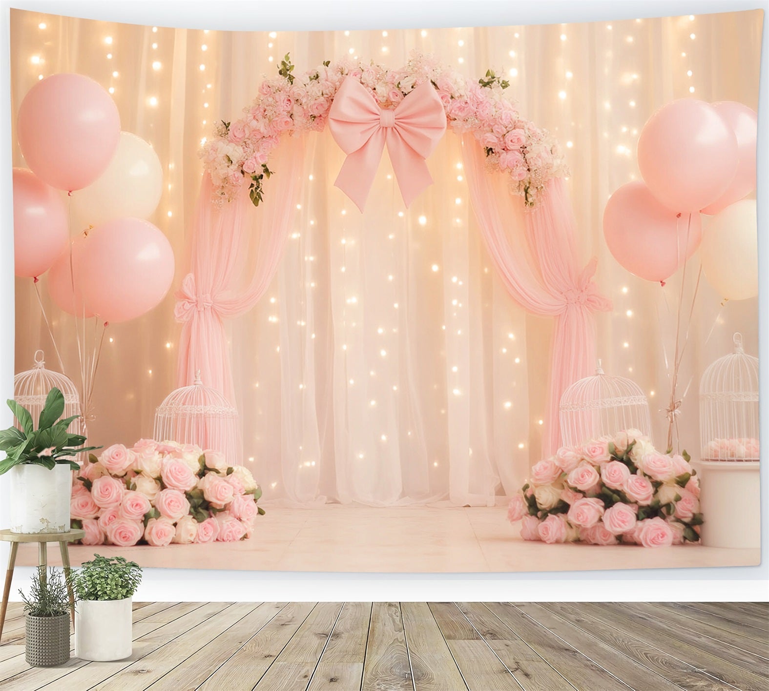 Bow Backdrop Floral Draped Ribbon Charm Wedding Backdrop UK LXX510-146