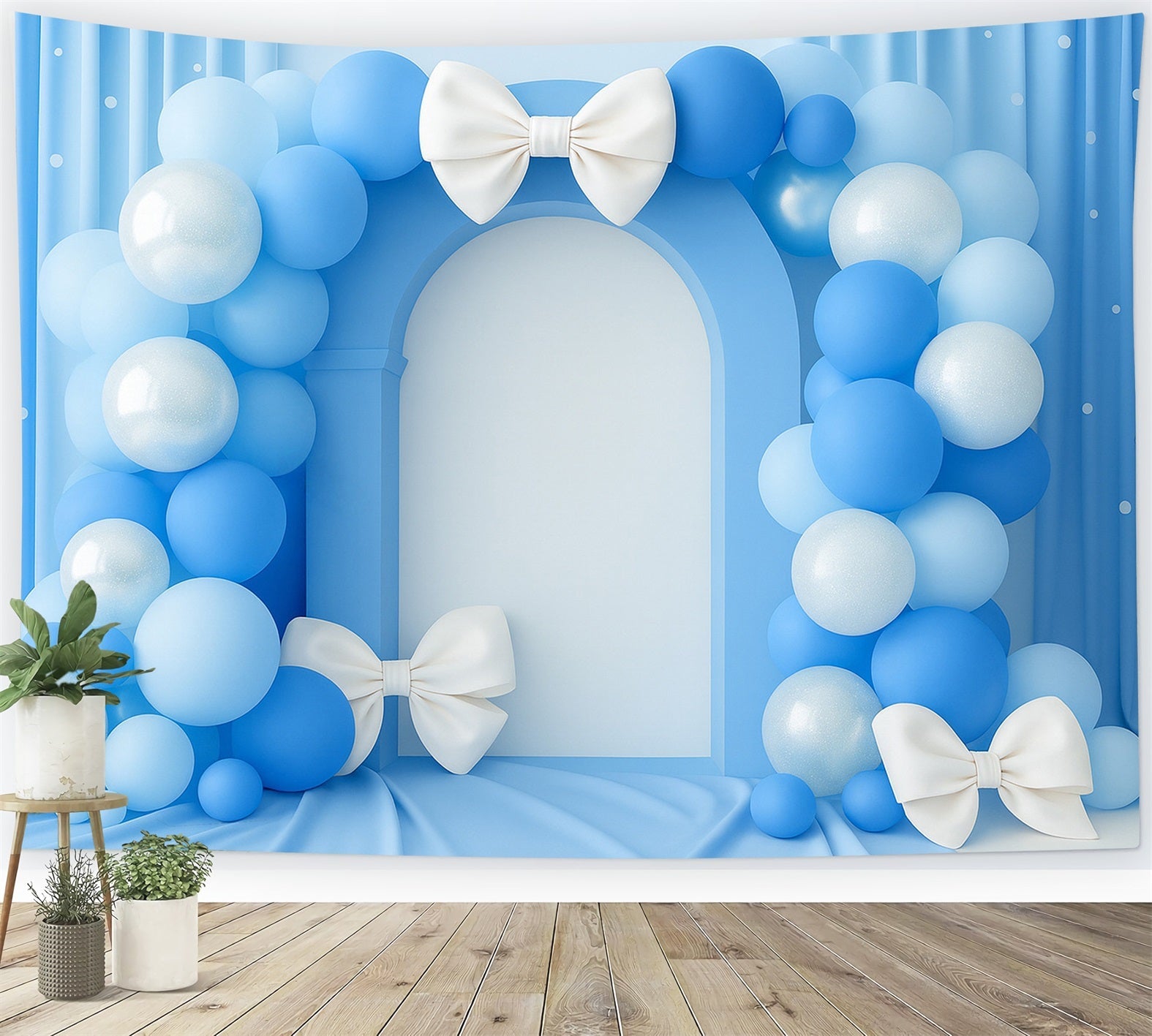 Bow Backdrop Blue Balloon Arch Elegance Cake Smash Backdrop UK LXX510-149