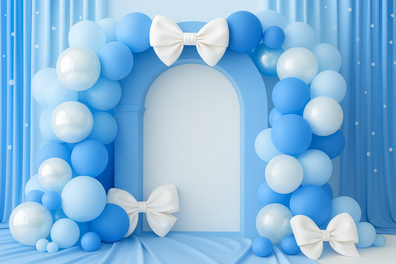 Bow Backdrop Blue Balloon Arch Elegance Cake Smash Backdrop UK LXX510-149