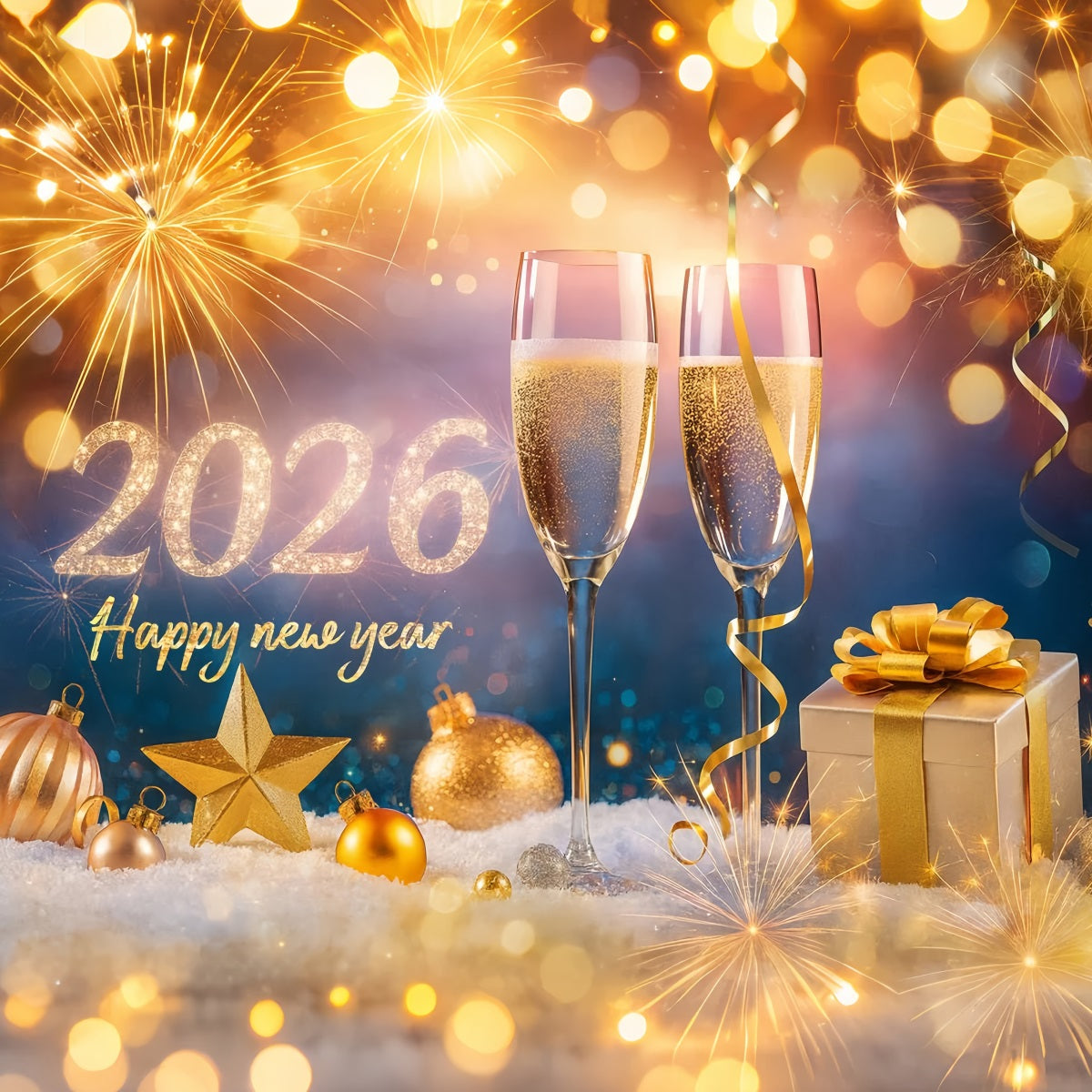 Happy New Year 2026 Backdrop Champagne Glasses Cheers New Years Eve Backdrop UK LXX510-15