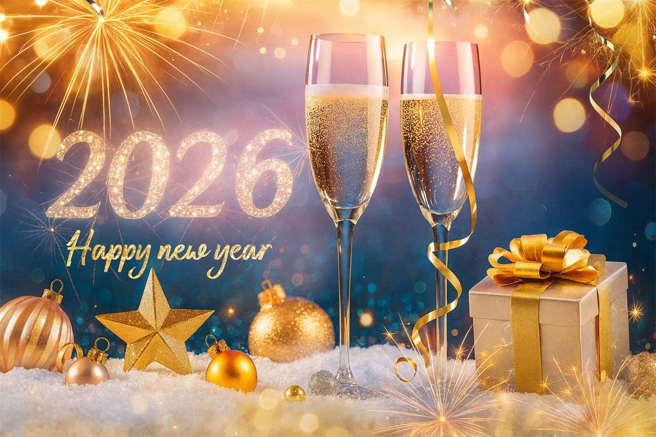 Happy New Year 2026 Backdrop Champagne Glasses Cheers New Years Eve Backdrop UK LXX510-15