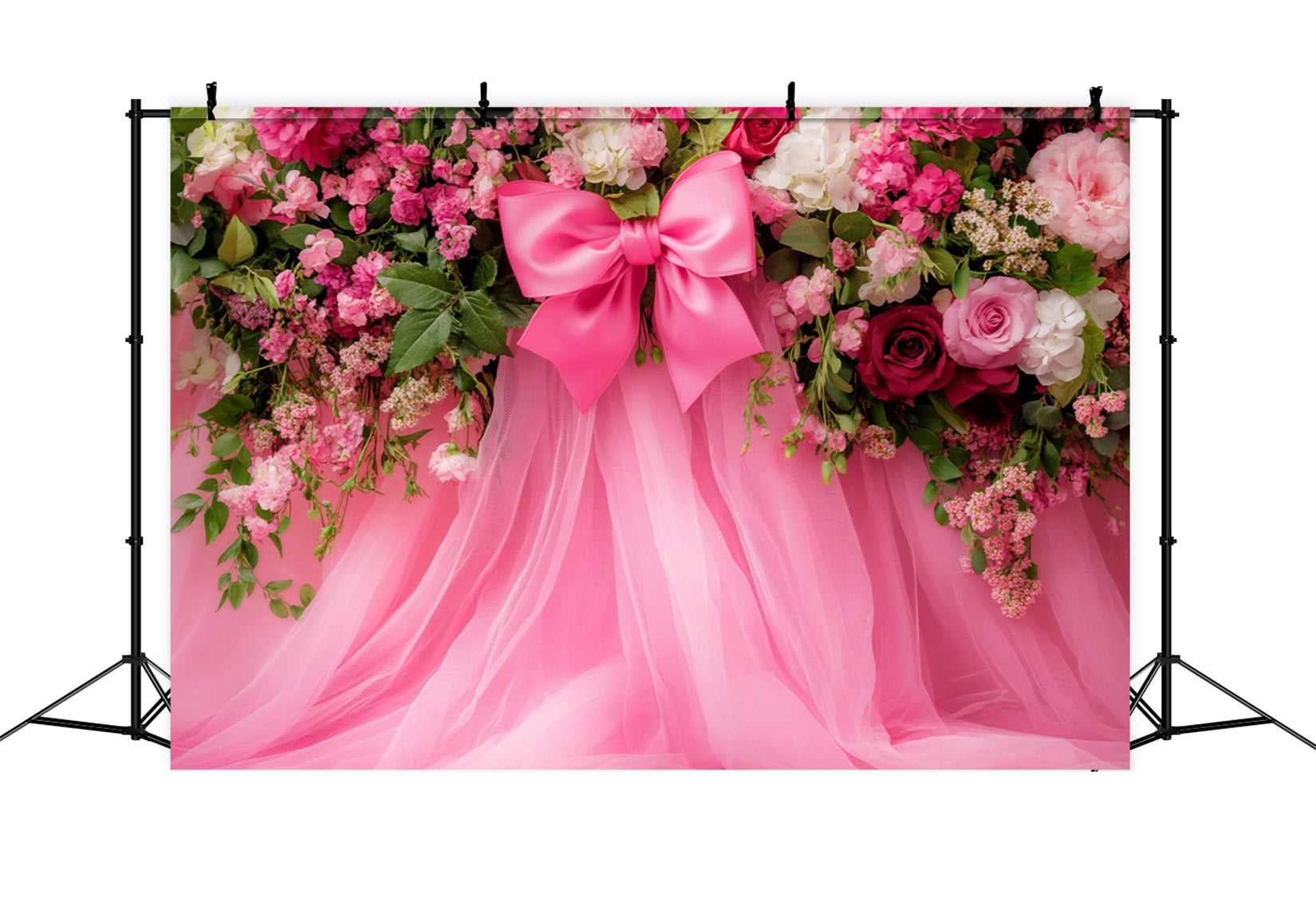 Large Bow Backdrop Pink Floral Tulle Fantasy Flower Backdrop UK LXX510-150